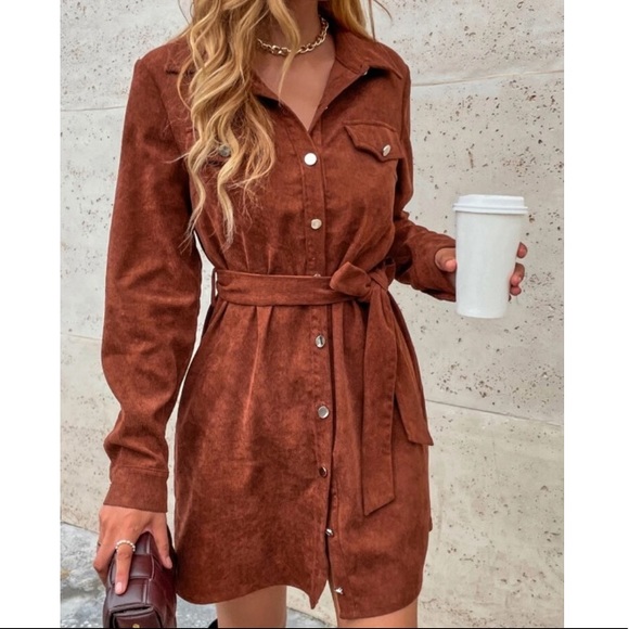 Dresses & Skirts - Corduroy belted button down skirt dress